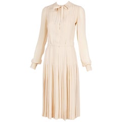 Vintage Ca. 1970 Chanel Haute Couture Silk Day Dress w/Pleating & Neck Ties n°49278