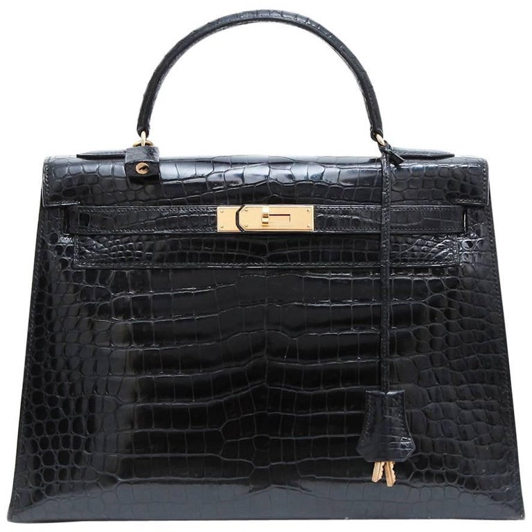 HERMES 'Kelly 28' vintage bag in black grained leather - VALOIS VINTAGE  PARIS