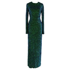 Lorry Newhouse Floor Length Sequin Dress with Long Sleeves - Turquoise