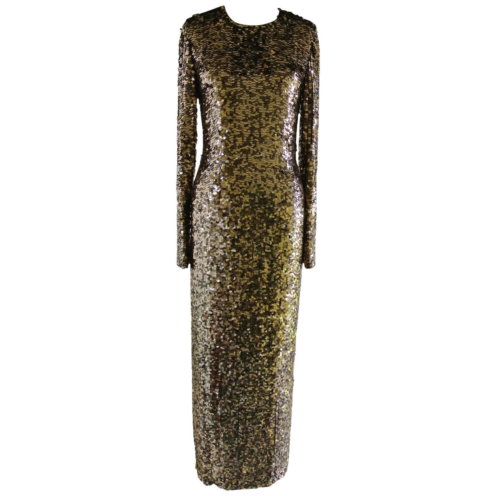 Long Sleeve Sequin Dress - Gold For Sale