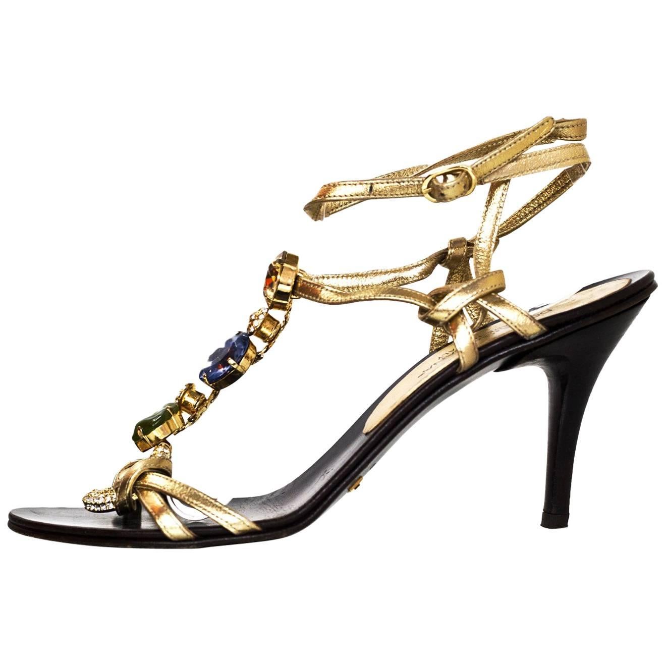 Dolce & Gabbana Jeweled T-Strap Sandals Sz 36.5