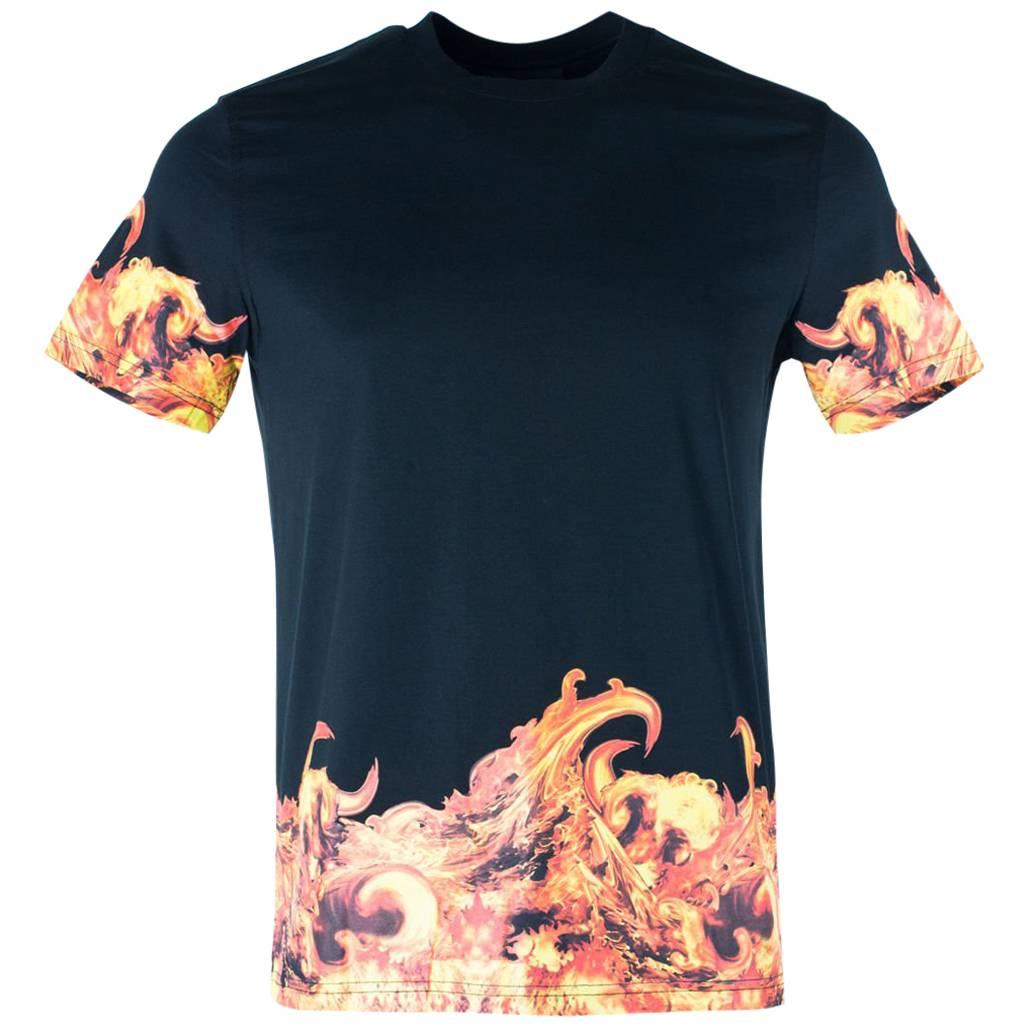 Givenchy Men's 100% Cotton Black Flames Graphic T-Shirt  For Sale