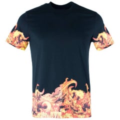 Givenchy Men's 100% Cotton Black Flames Graphic T-Shirt 