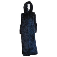 1980s Betsey Johnson Faux Fur Hooded Maxi Coat