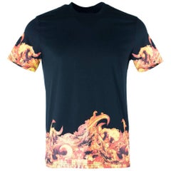 Givenchy Men's 100% Cotton Black Flames Graphic T-Shirt 