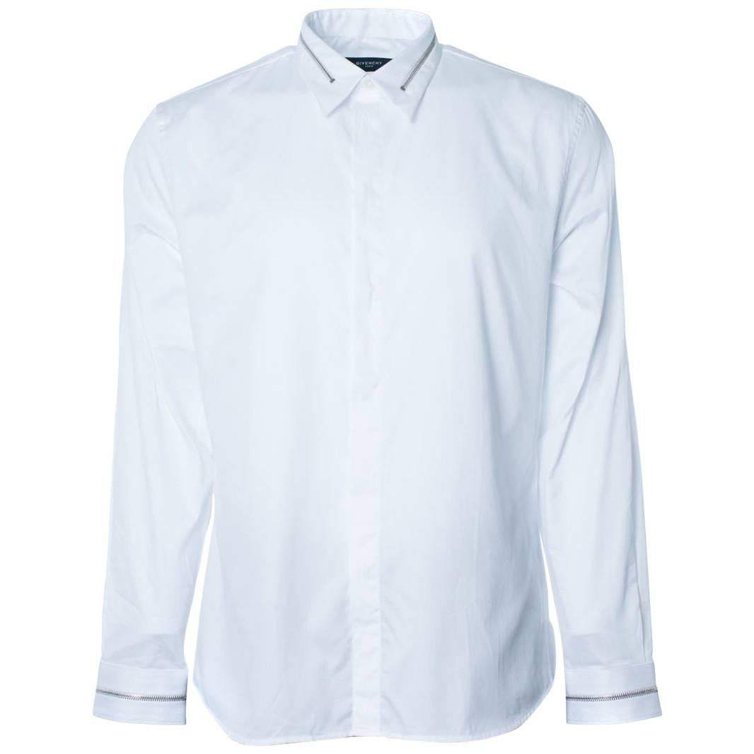 Givenchy Men's Solid Cotton White W/ Zipper Button Down For Sale