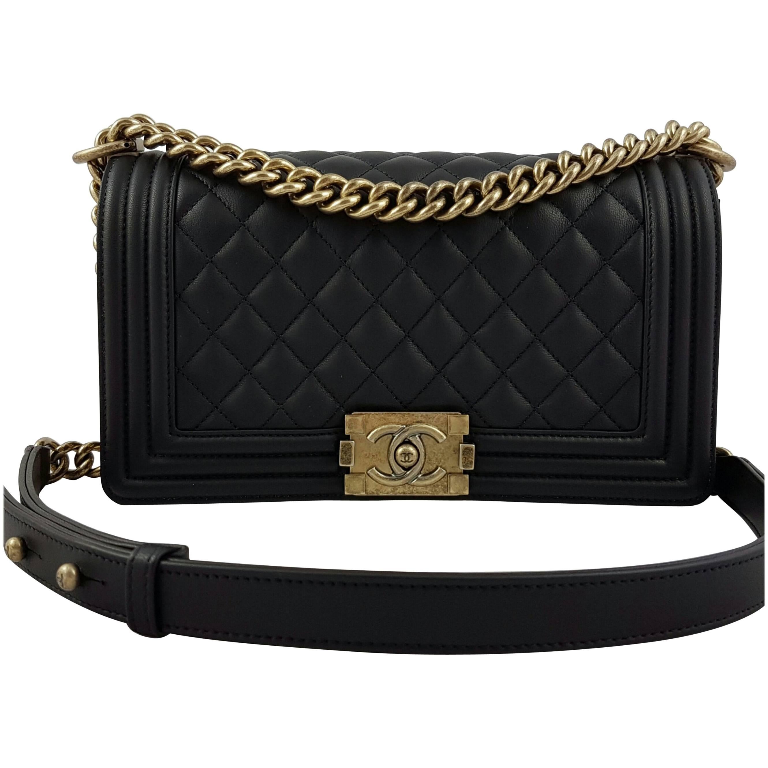 Chanel Medium Boy Bag Quilted Leather - Black with Gold Hardware