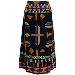 1969 Yves Saint Laurent Documented Graphic Op-Art Print Pleated Wool Wrap Skirt