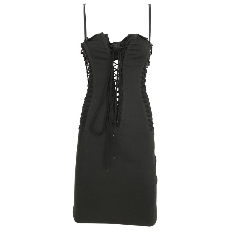 Sexy DOLCE GABBANA Black Cotton Lace Up Cocktail Dress For Sale at 1stdibs
