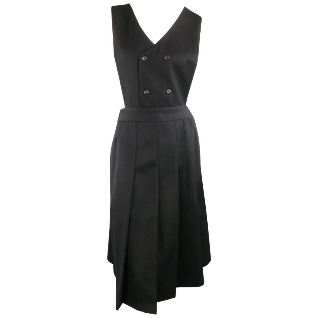 Comme des Garcons Black Wool Box Pleated Skirt Dress