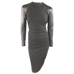 Ralph Lauren Black Wool Leather Sleeve Megan Gown / Dress, Collection 2012 