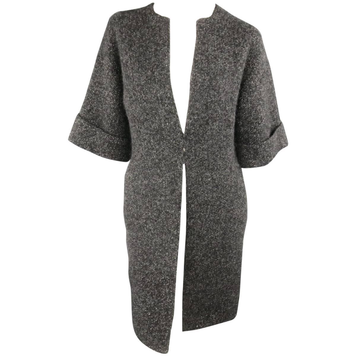 RALPH LAUREN Size S Charcoal Metallic Wool Blend Boucle Open Cardigan Coat