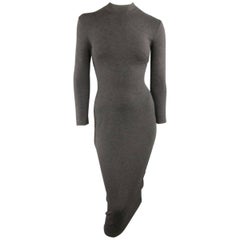 RALPH LAUREN Size M Charcoal Cashmere Blend Mock Kneck Midi Sheath Dress