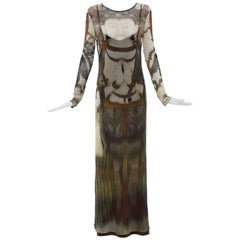 Vintage Vivienne Tam Printed Stretch Knit "Buddah Collection" Maxi Dress, Circa 1990's