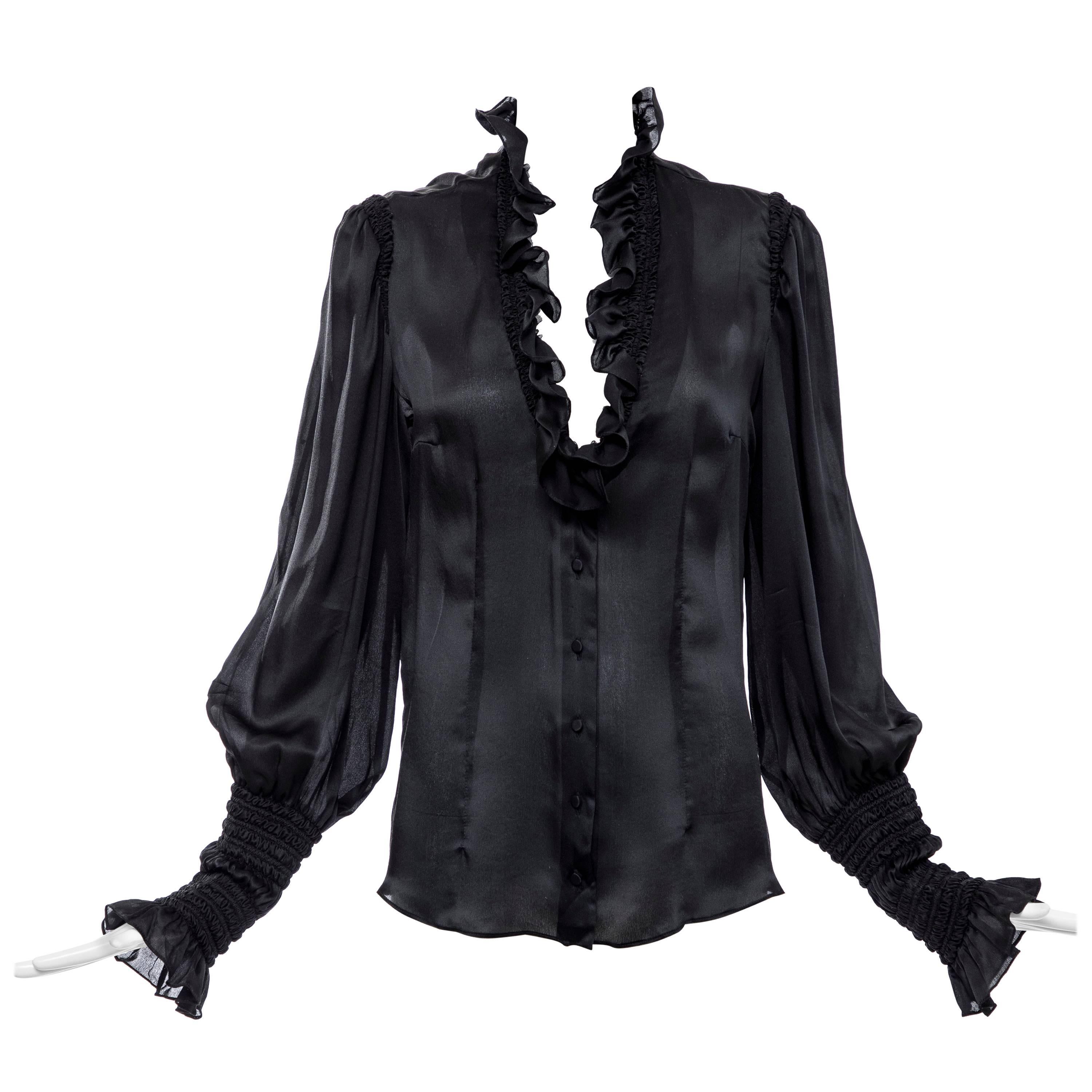 Alexander McQueen Black Silk Button Front Blouse, Fall 2006