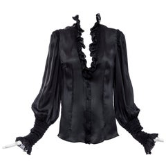 Alexander McQueen Black Silk Button Front Blouse, Fall 2006