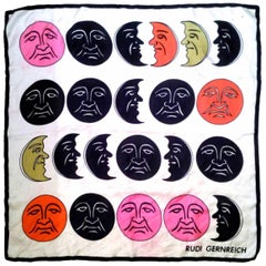 Rare Rudi Gernreich Scarf - 100% Silk - 1960's - Moon Face
