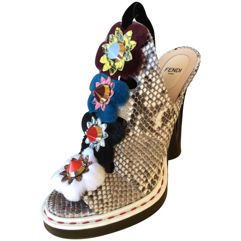 Fendi Rock Colored Python Flowerland Mules. 2016 at 1stDibs | fendi pumps