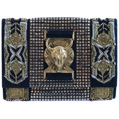 BALMAIN Evening Clutch Embroidered with Gold Thread