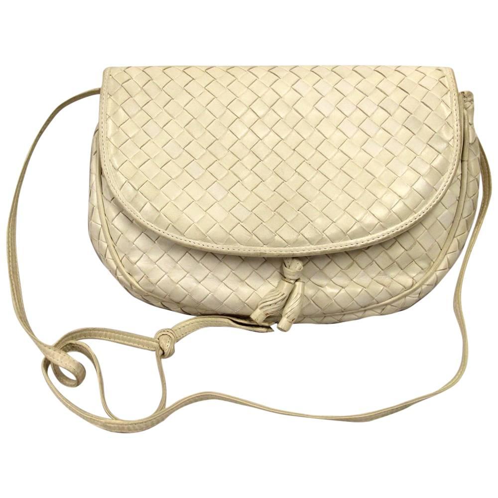 1980s Bottega Veneta White Leather Crossbody Bag