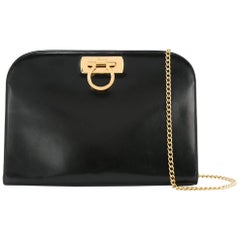 Salvatore Ferragamo Black Leather Envelope 2 in 1 Clutch Flap Shoulder Bag