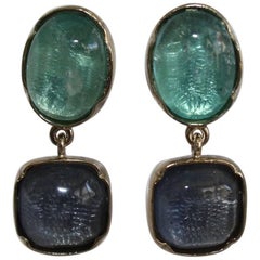 Goossens Paris Two-Tone Blue Rock Crystal Clip Earrings 3