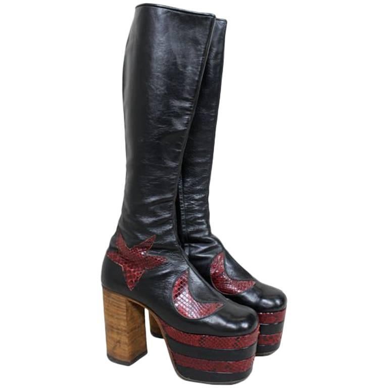1970s Glam Rock Platform Leather David Bowie-Style Boots For Sale