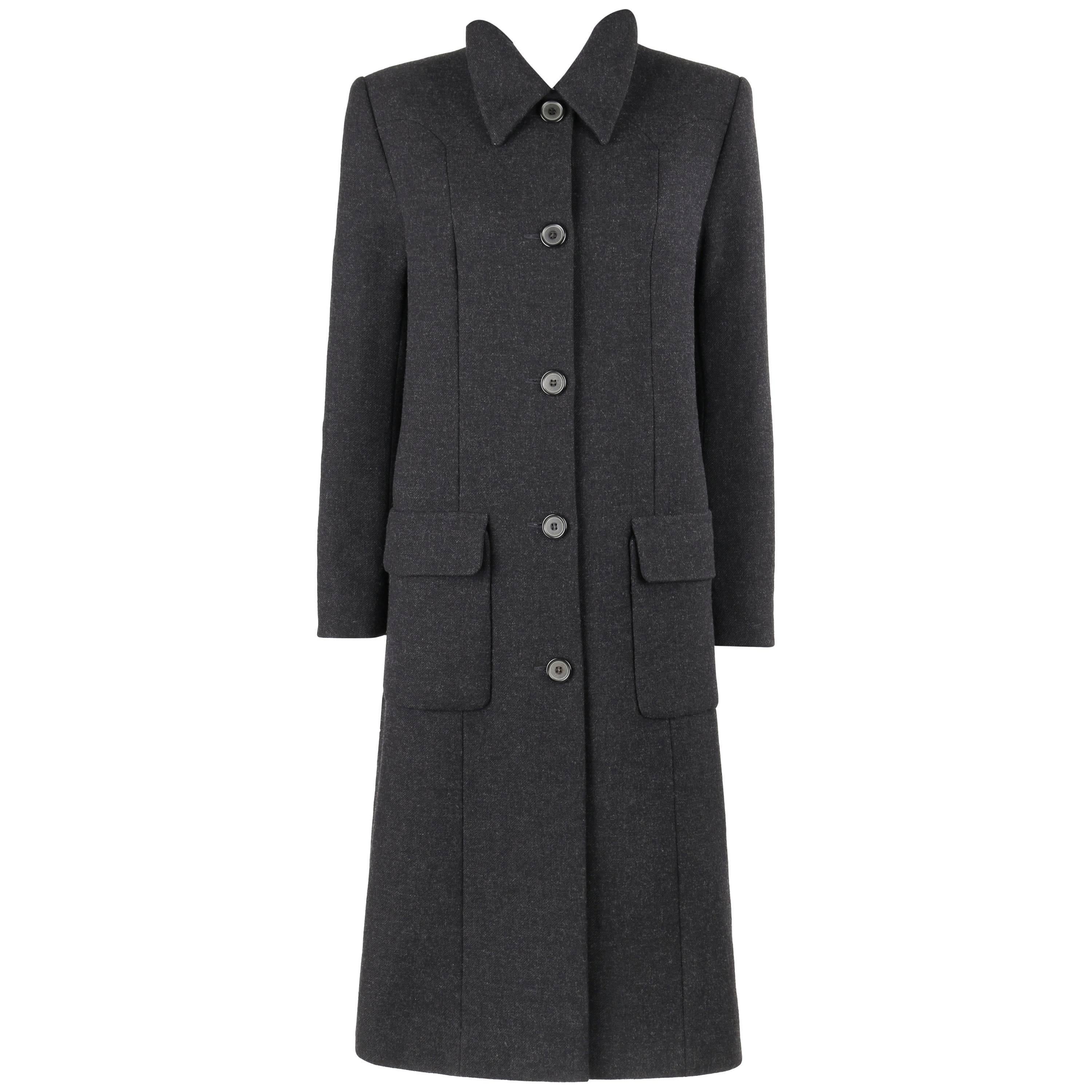 GIVENCHY Couture A/W 1998 ALEXANDER McQUEEN Charcoal Gray Wool Coat Overcoat For Sale