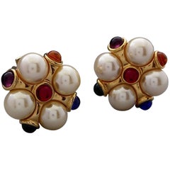 Kenneth Jay Lane KJL Maltese Cross Faux Gem Gripoix Glass Clip-On Earrings‏