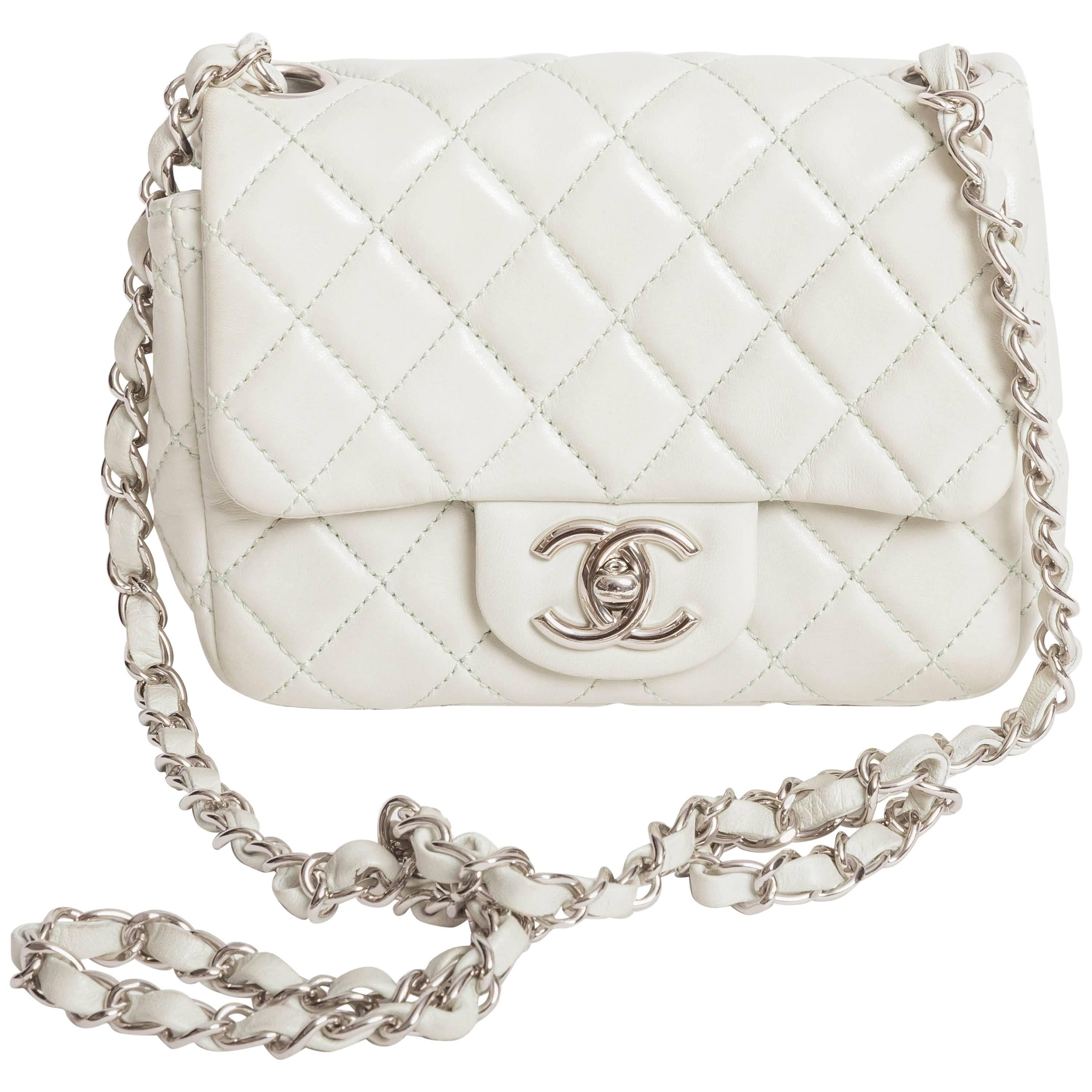 Chanel Mini Quilted Classic Single Flap in Celadon Green with Silver Hardware
