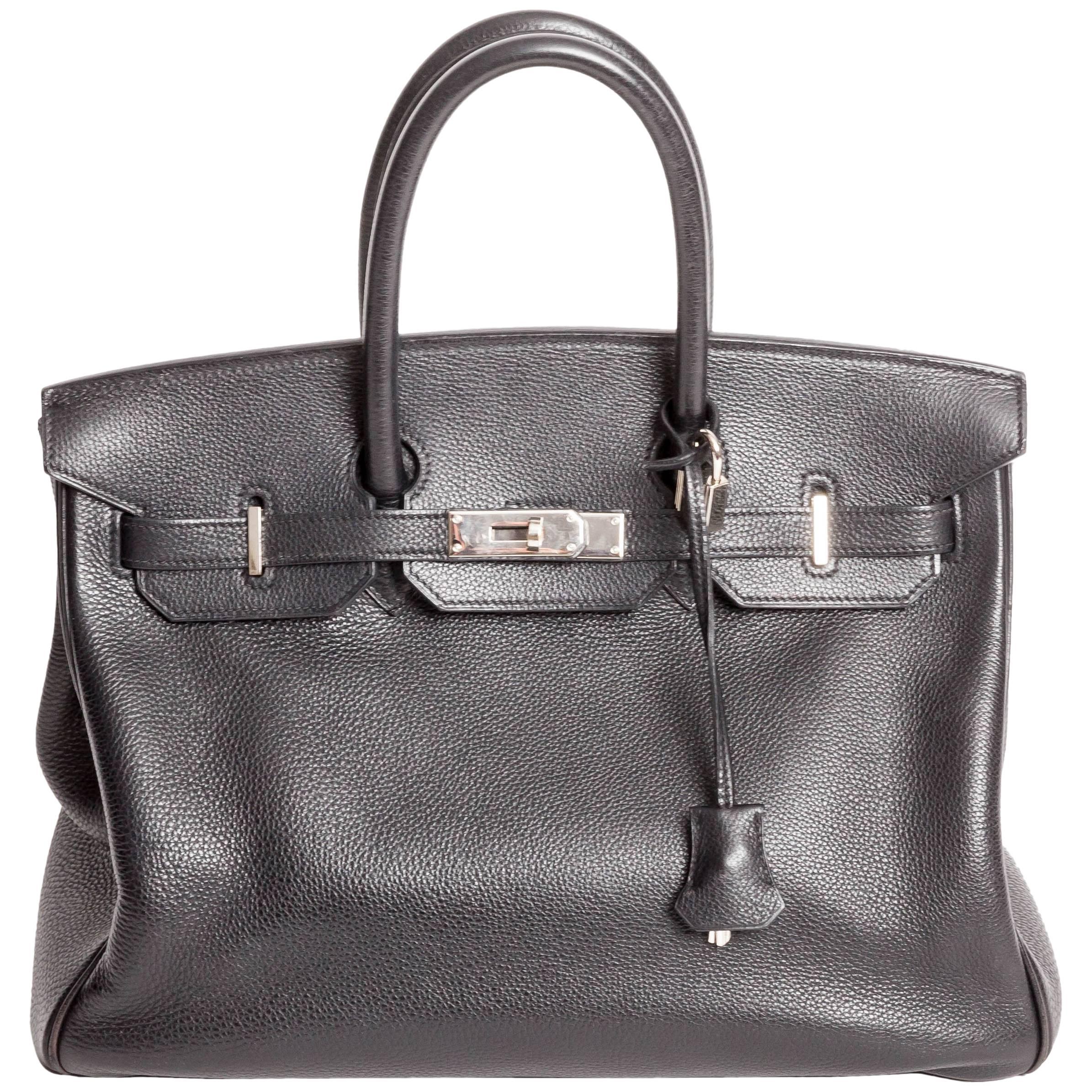 Hermes Noir / Black Togo Palladium Hardware Birkin Bag For Sale