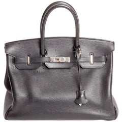Hermes Noir / Black Togo Palladium Hardware Birkin Bag