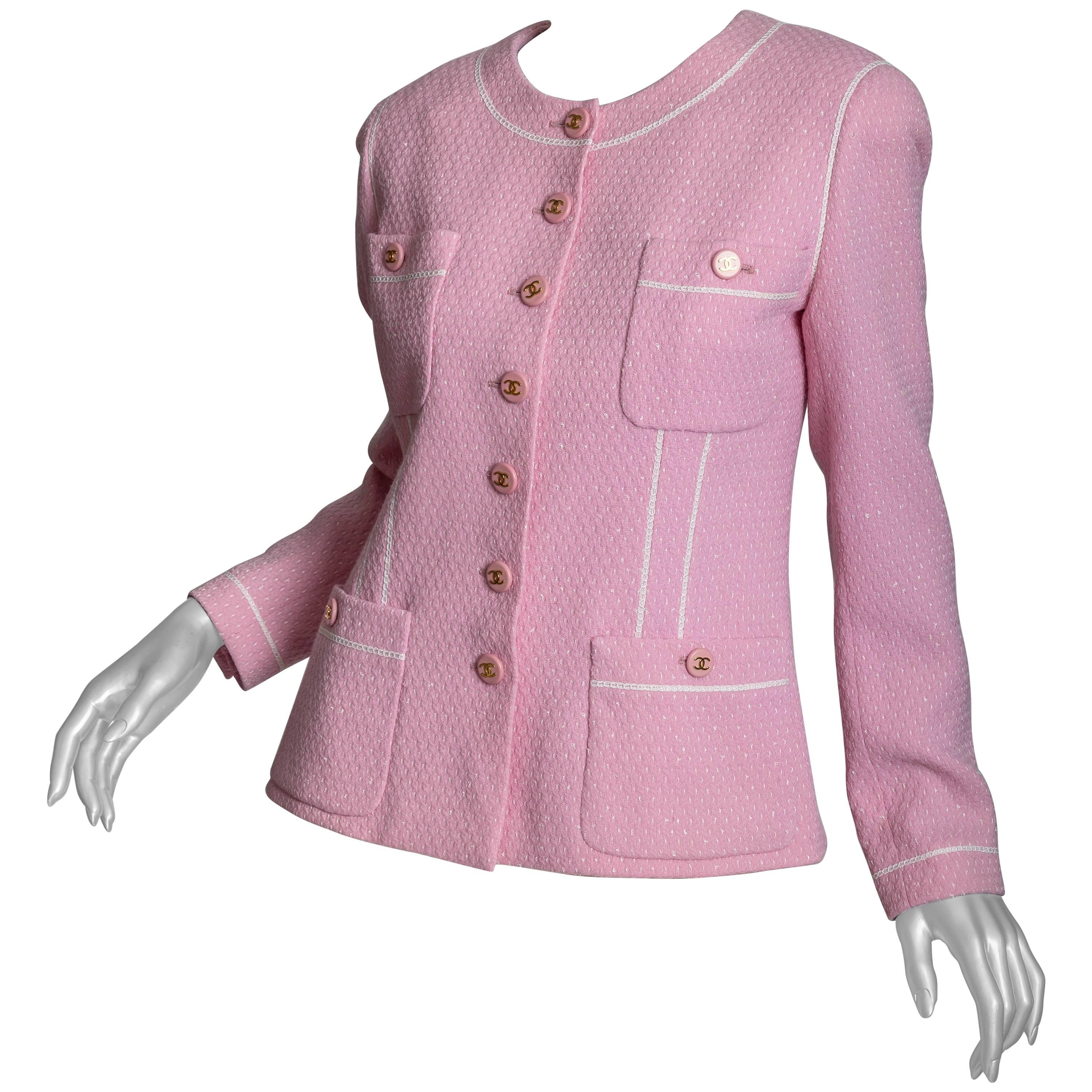 Chanel Jacket in Pink with Chanel Logo Buttons - 42