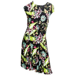 Prada Green and Black Floral Print Dress - Size 44