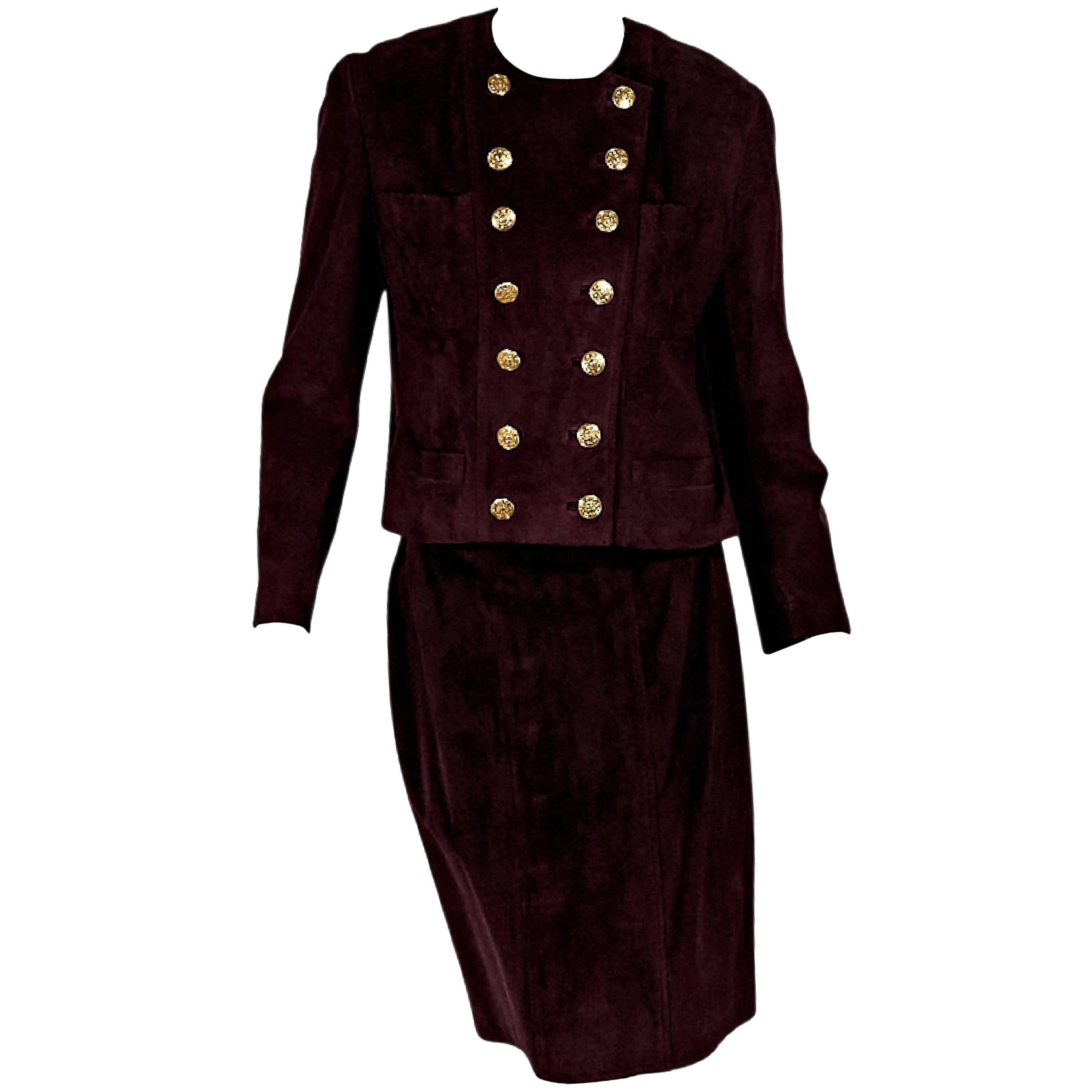 Burgundy Chanel Suede Skirt Set