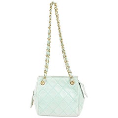 Retro Mint Green Quilted Lambskin Leather Chain Strap Shoulder Bag