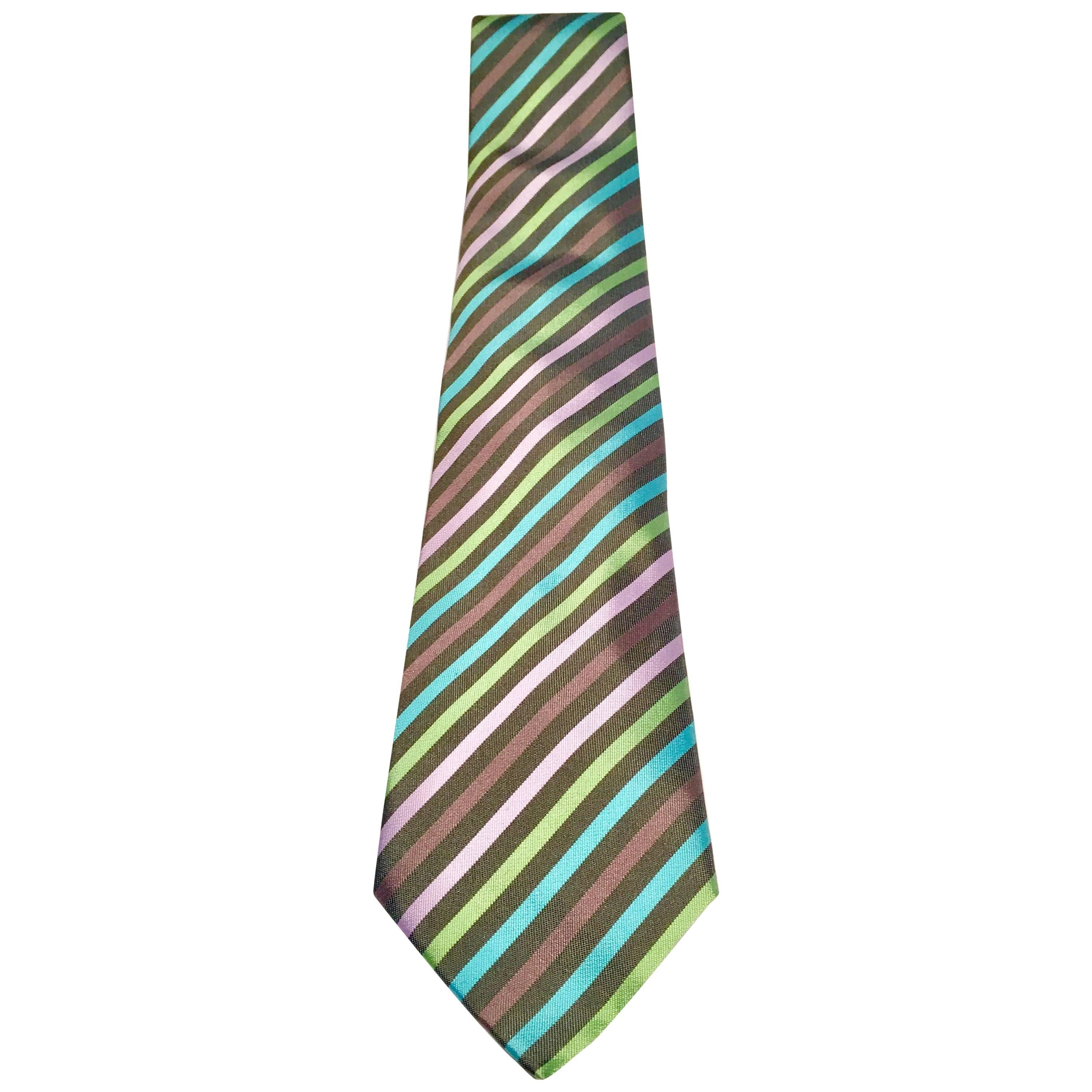 21st Century Hermes Paris Striped Silk Neck Tie For Sale