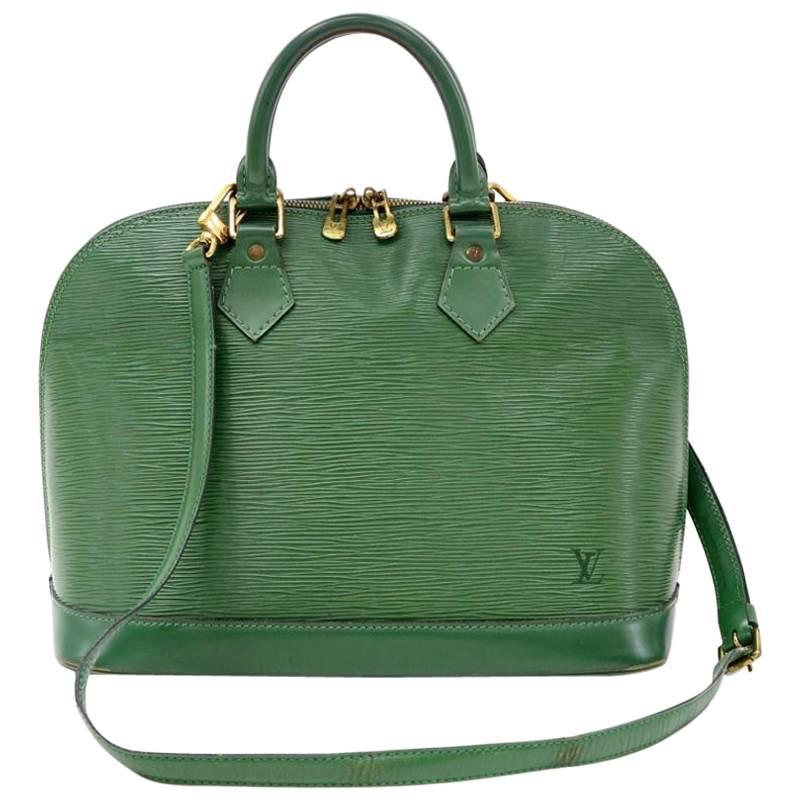 Louis Vuitton Alma Green Epi Leather Hand Bag + Strap 