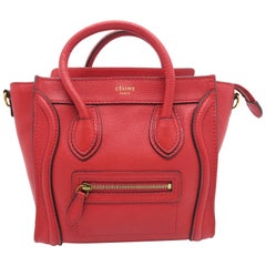 Celine Nano Luggage Red Calfskin Leather Satchel Bag