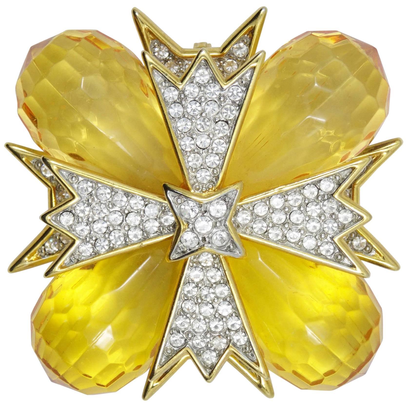 Kenneth Lane KJL Topaz Maltese Cross Runway Brooch Pin Pendant