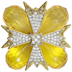 Fabulous Kenneth Lane KJL Topaz Briolette Maltese Cross Brooch Pin Pendant 2