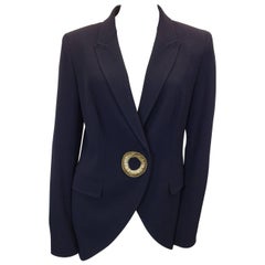 Escada Navy Blazer with Gold Circle Embroidery 10