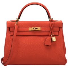 Hermes 32CM Feu Togo With Gold Kelly Bag