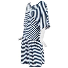 Junya Watanabe Comme des Garcons Navy White Cotton Striped Dress SZ S