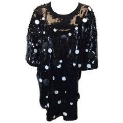 Sonia Rykiel Black and White Sequined Relax Fit Sheath Dress 10