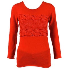 Comme des Garcons Red Wool Chunky Knit Jewel Neck LS Pullover Sweater 9