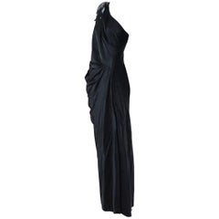 J. Mendel Black Silk Satin Gathered One Shoulder Gown SZ 14