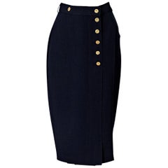 Navy Blue Chanel Silk Pencil Skirt 2