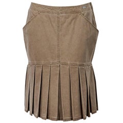 Tan Chanel Pleated Denim Skirt 6