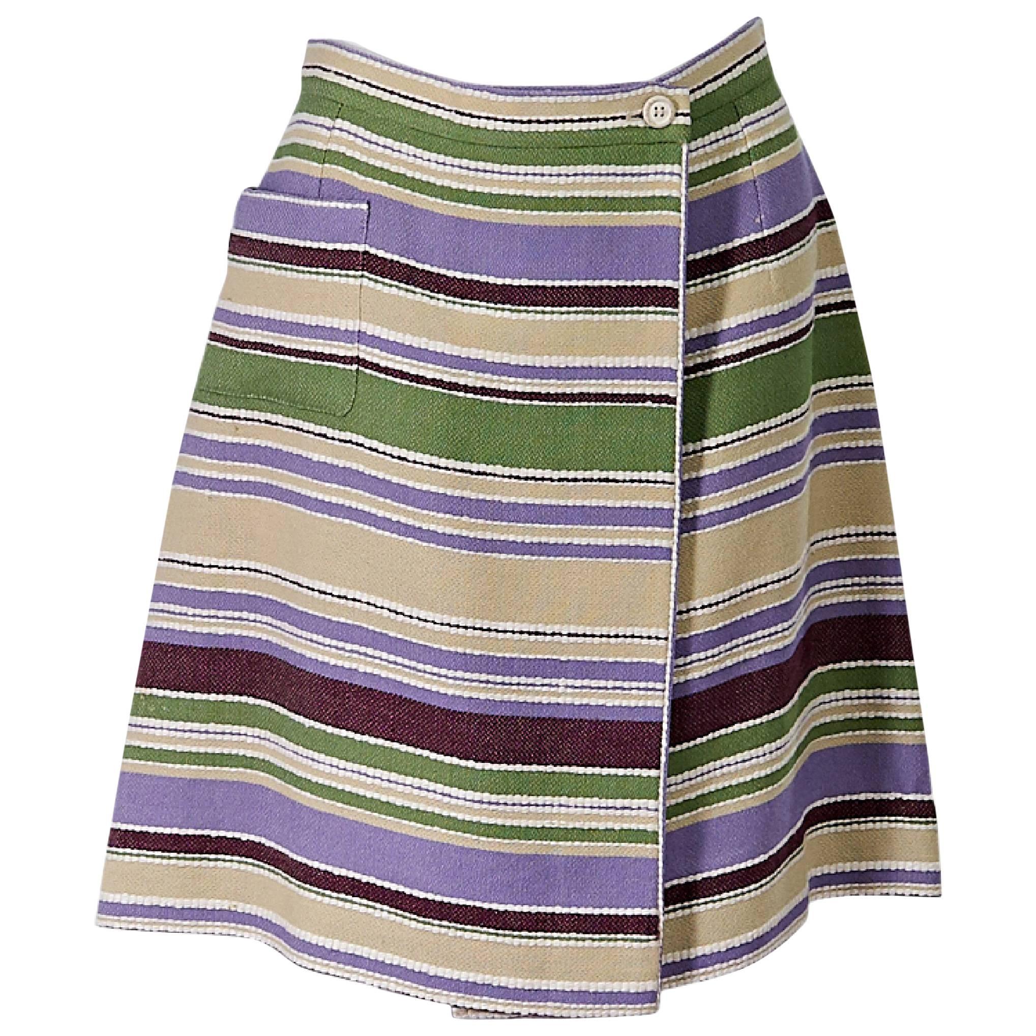 Multicolor Chanel Striped Wool-Blend Skirt